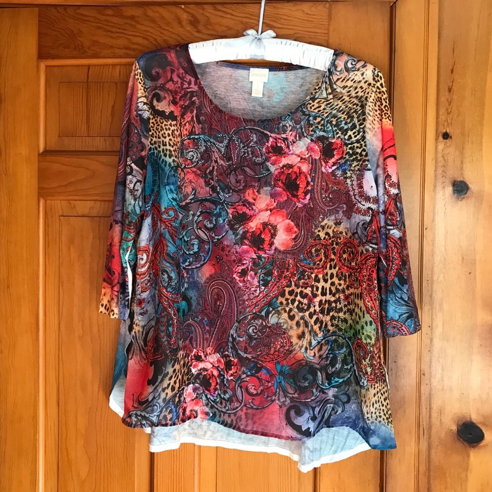 Chico's Multicolor Animal Print Blouse With Sequins Size XL